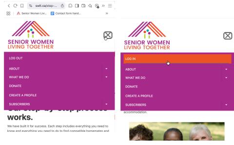 Login / Logout on small screens