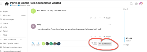 Use the Summarize button to get an AI synopsis of a conversation