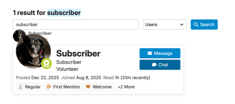 Subscriber card with chat button highlighted