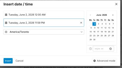 Advanced options for inserting objects in a discourse topic