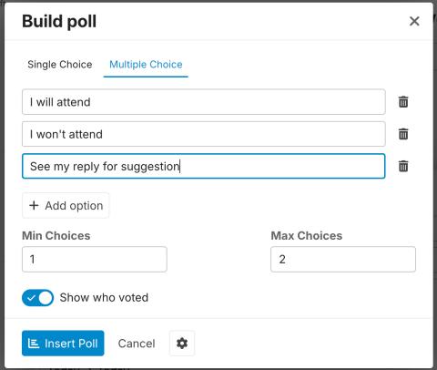 Build poll dialogue in discourse topic